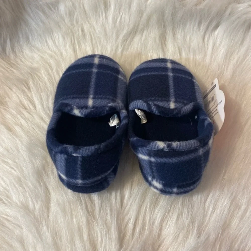 Wonder Nation Slippers Boys Size 7-8 Blue Plaid Slip‎ On Shoes NEW